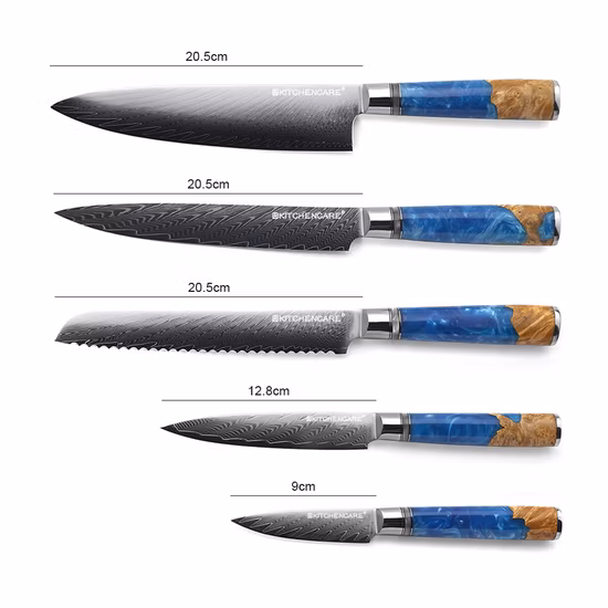 Kitchencare Damascus Steel Knife Set Messer 5PCS Kitchen Knives Set Kitchen Knife