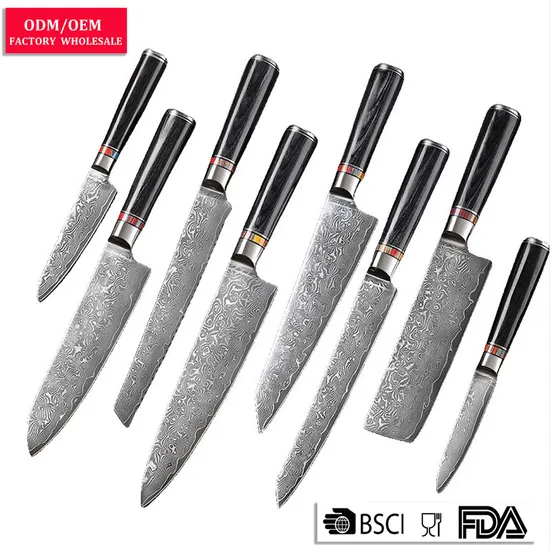 Professional Multi Use 8PC 8 Inch 67 Layer Damascus Grain Boxed Kitchen Japanese Chef Knife Set in Gift Magnetic Black Color Box