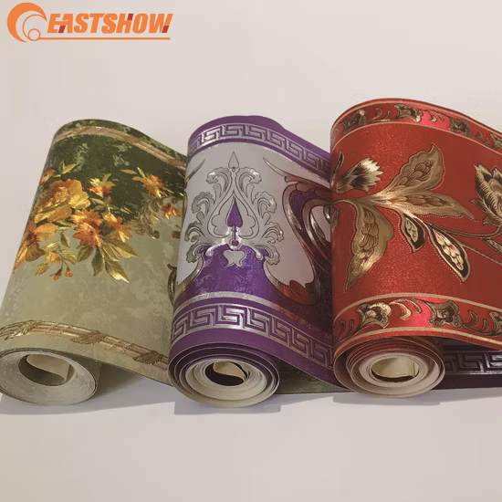 Luxury Gold Foil Colored PVC 3D Wallpaper Borders with Flowers (220g/sqm 17.6CM*5M)