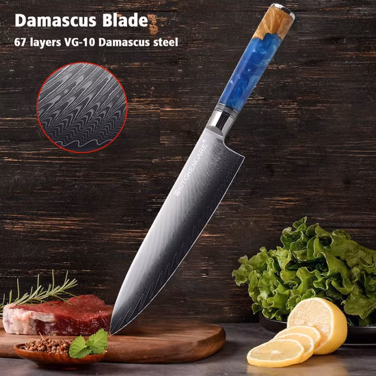 Kitchencare Damascus Steel Knife Set Messer 5PCS Kitchen Knives Set Kitchen Knife