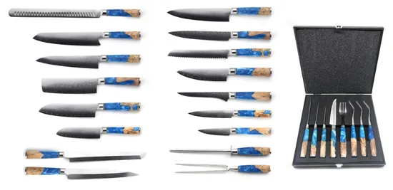 Kitchencare Damascus Steel Knife Set Messer 5PCS Kitchen Knives Set Kitchen Knife