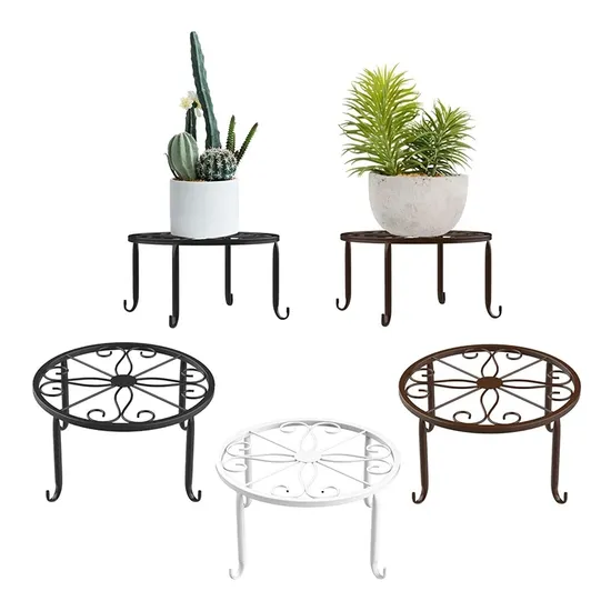 5 Pieces Black Metal Iron Round Outdoor Balcony Flower Pot Stand