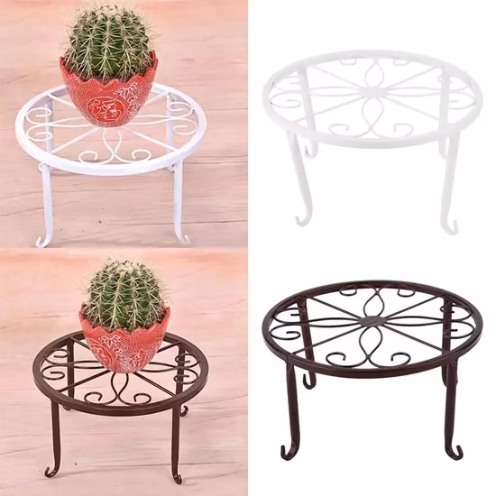Soporte para maceta de flores para balcón, redondo, de hierro y Metal negro, para exteriores, 5 piezas